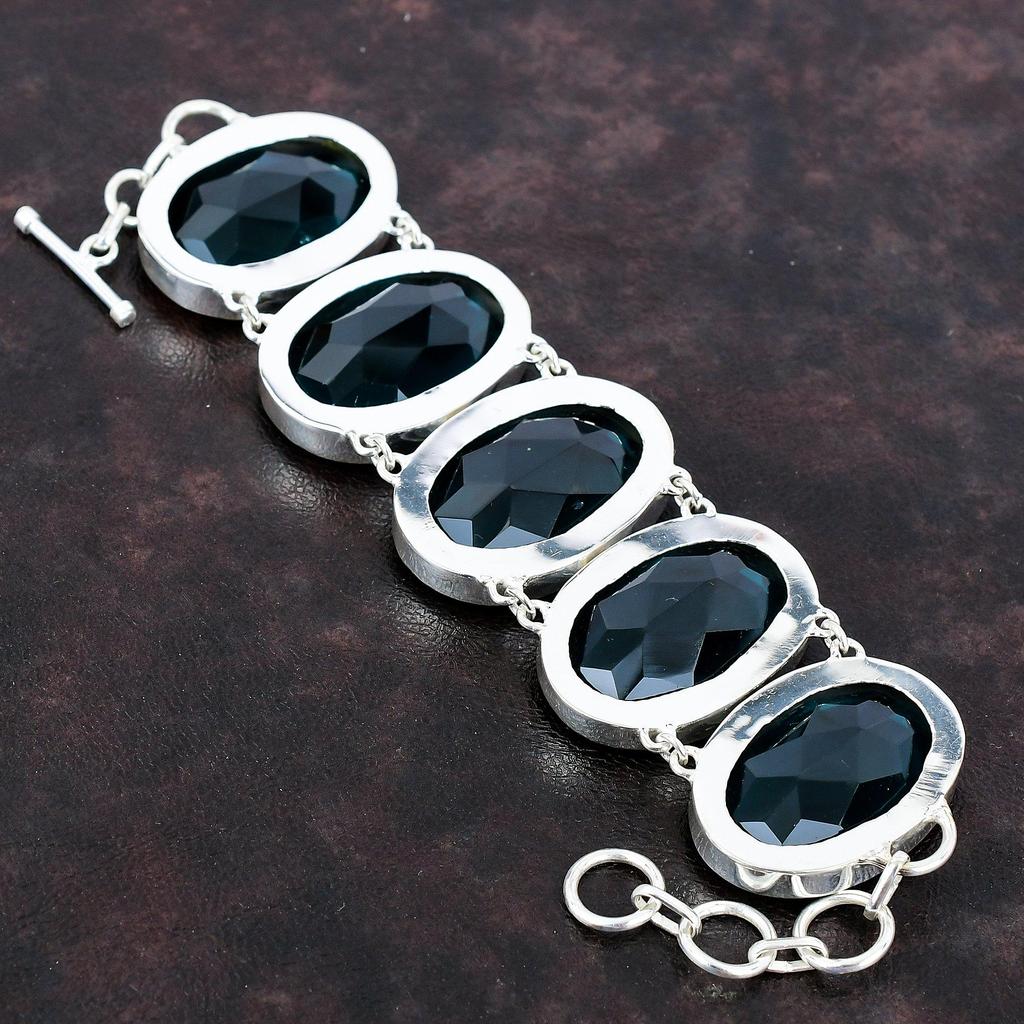 Граненый браслет из индиколита, красивые ювелирные изделия ручной работы, браслет из стерлингового серебра 925 пробы, регулируемый браслет-цепочка, ювелирное изделие из драгоценного камня, подарок для жены