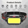 New COB LED Headlights Outdoor Household Portable Headlamp with Built-in 1200mAh Battery Flashlight USB Rechargeable Head Lamp