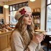 Solid Color Beret Hat Lace Edge Bow Beret Cute Wool Beret  Daily Wear