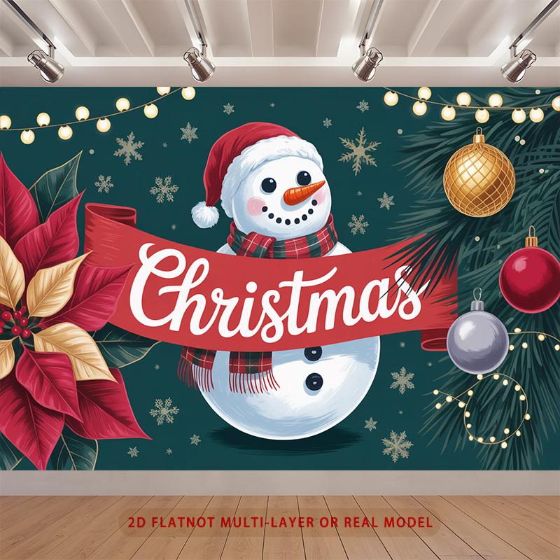 Party Backdrop Christmas Flat Festive Snowman Poinsettia Ornament Multi Layered Celebrations Photo Background Decor Front Door Decor
