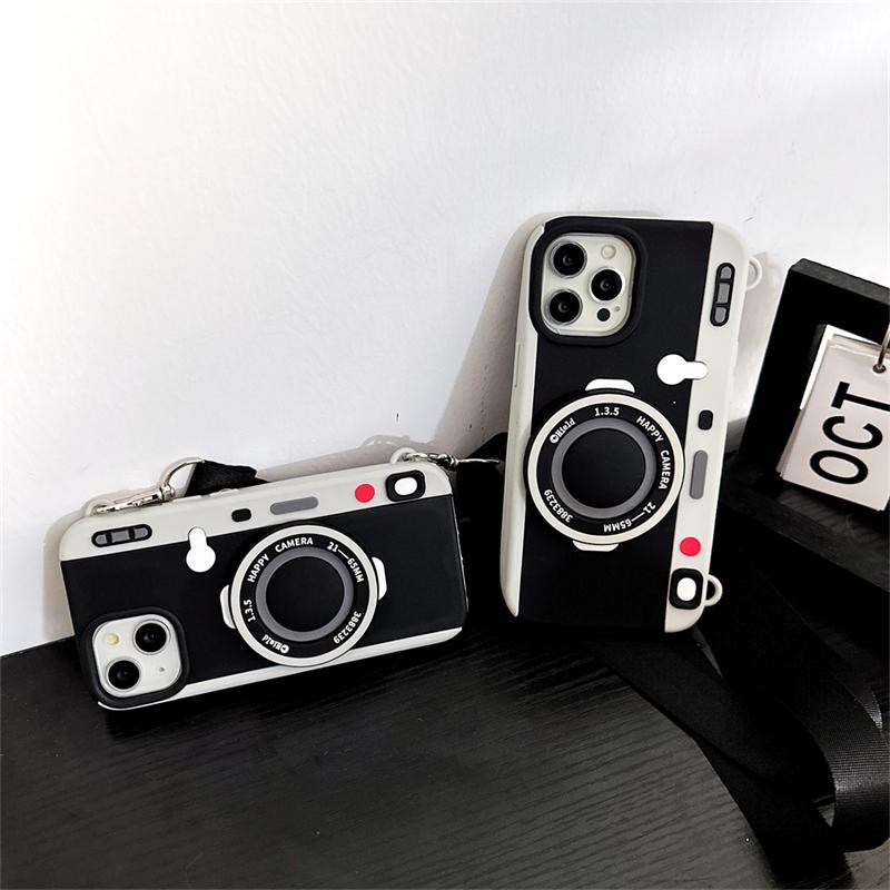 Роскошный чехол для телефона Ins с 3d камерой через плечо и веревкой для Iphone 14 13 12 11 Pro Max, милый силиконовый противоударный мягкий чехол Funda