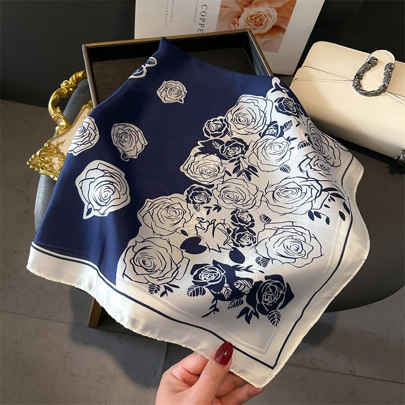 Silk Scarf for Women 70X70cm Square Scarf Sun Protection Shawl Versatile Neckerchief Headscarf Hair Band Accessories