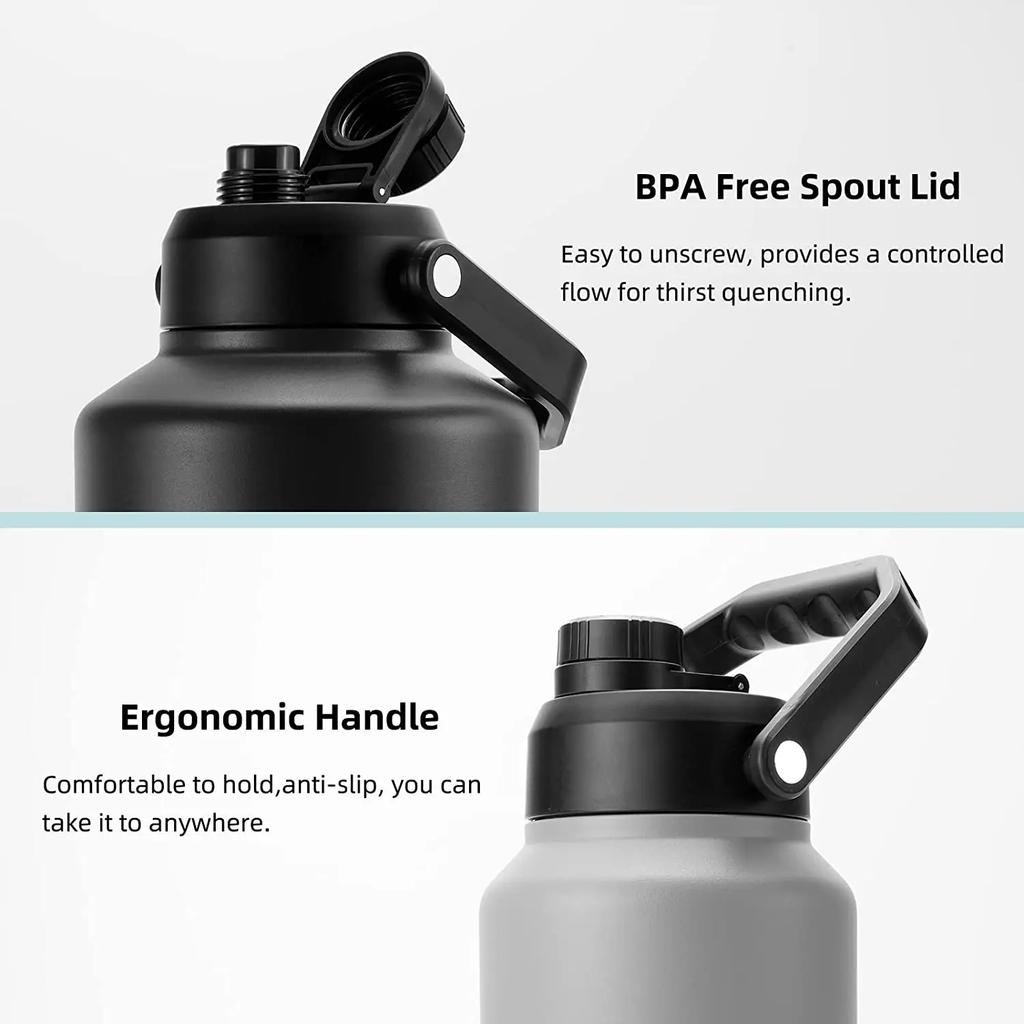 Изолированная бутылка для воды на 128 унций, 3785 мл, термос из нержавеющей стали, который можно мыть в посудомоечной машине, кувшин без BPA с ручкой и противоскользящим дном