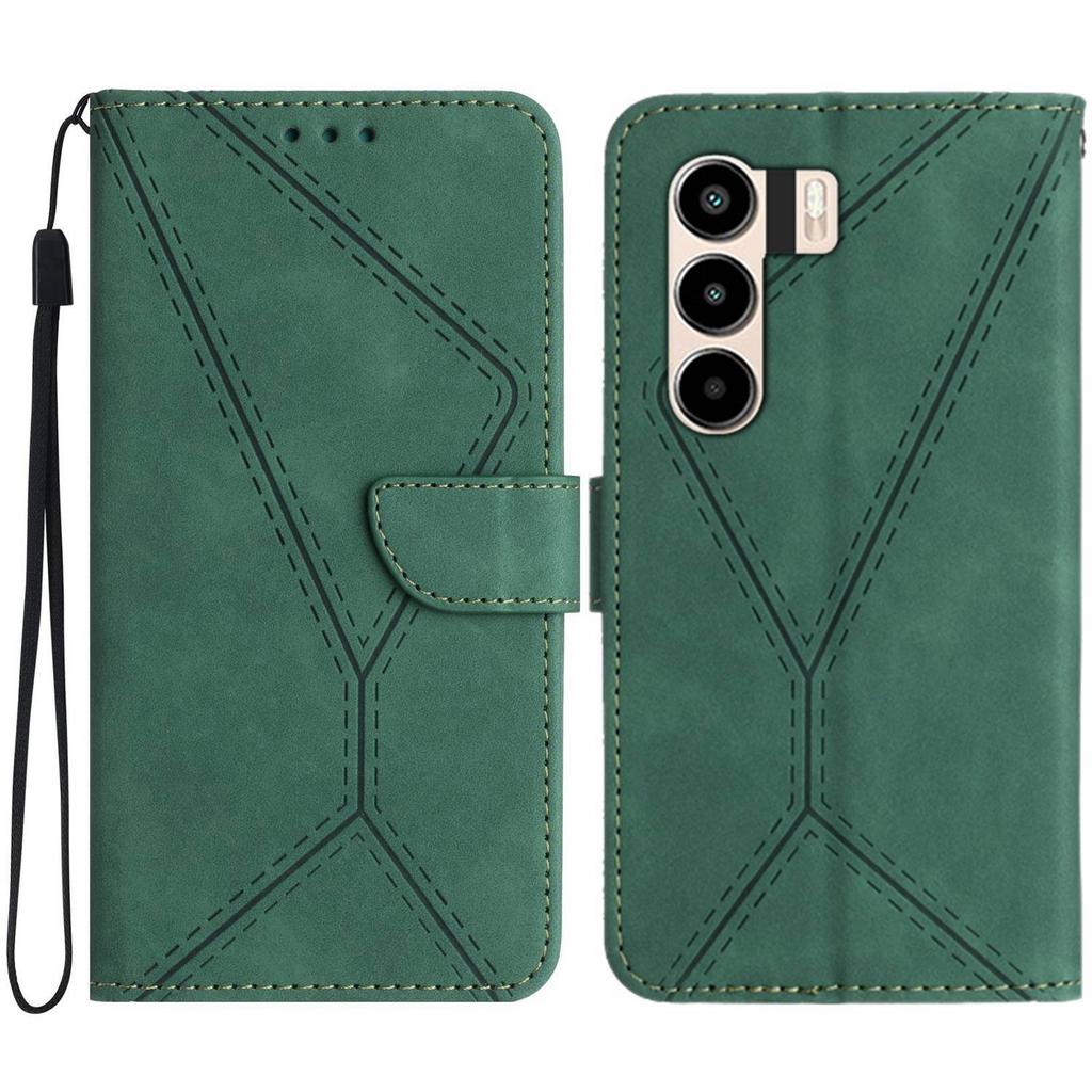 For itel Power 70 4G Case Skin Touch Lines Imprinted PU Leather Flip Phone Cover