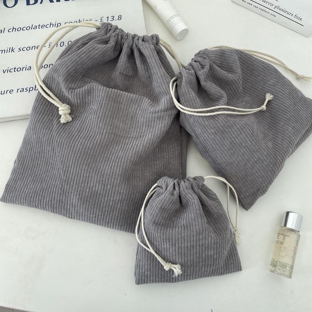 3PCS Solid Color Drawstring Cosmetic Bags Large Capacity Corduroy Gift Storage Bag Drawstring Style Durable Makeup Bag Outdoor