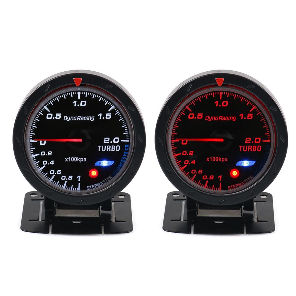 Dynoracing 60MM Car Turbo Boost Gauge Red & White Lighting BAR Type Black Face Car Gauge Car Meter with Sensor
