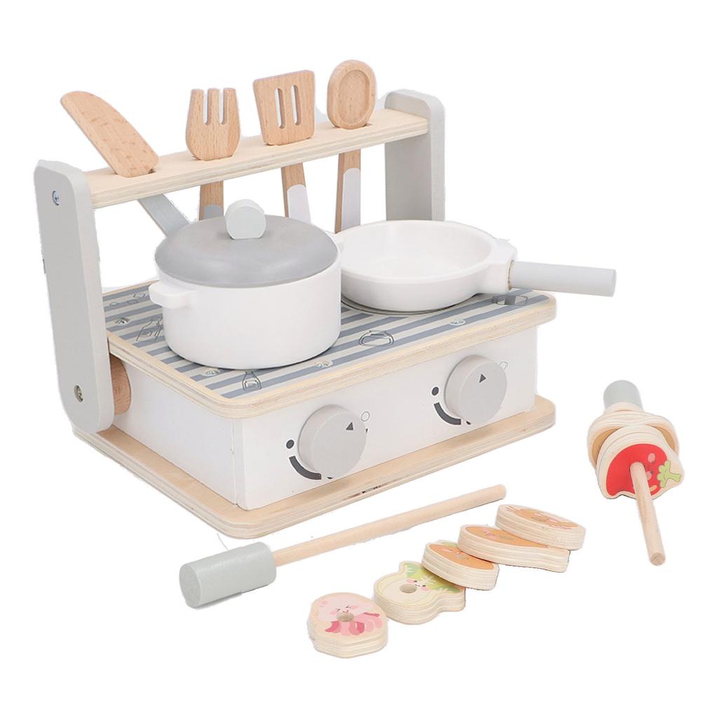 Kids Wooden Kitchen Barbecue Grill Toys Educational Simulation Kitchen Grill Cooking Playset