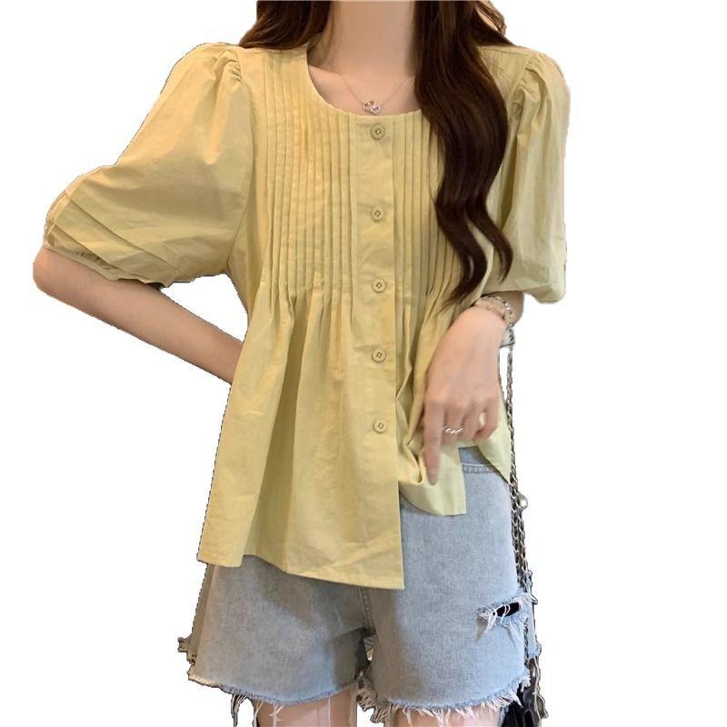 Retro Gentle Style Single Row Multi Button Shirt for Early Spring New Women's Loose Top