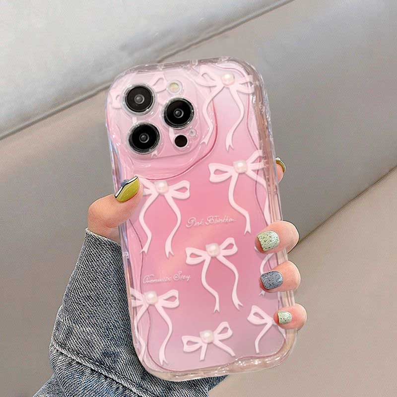 Милый Розовый Бант Любовь Цепочка Ремешок 3D Волна Чехол Для Infinix Note 50 Pro 30 40 GT 30 Pro Hot 50 Pro 40i 30 Play Smart 9 8 Чехол Силикон