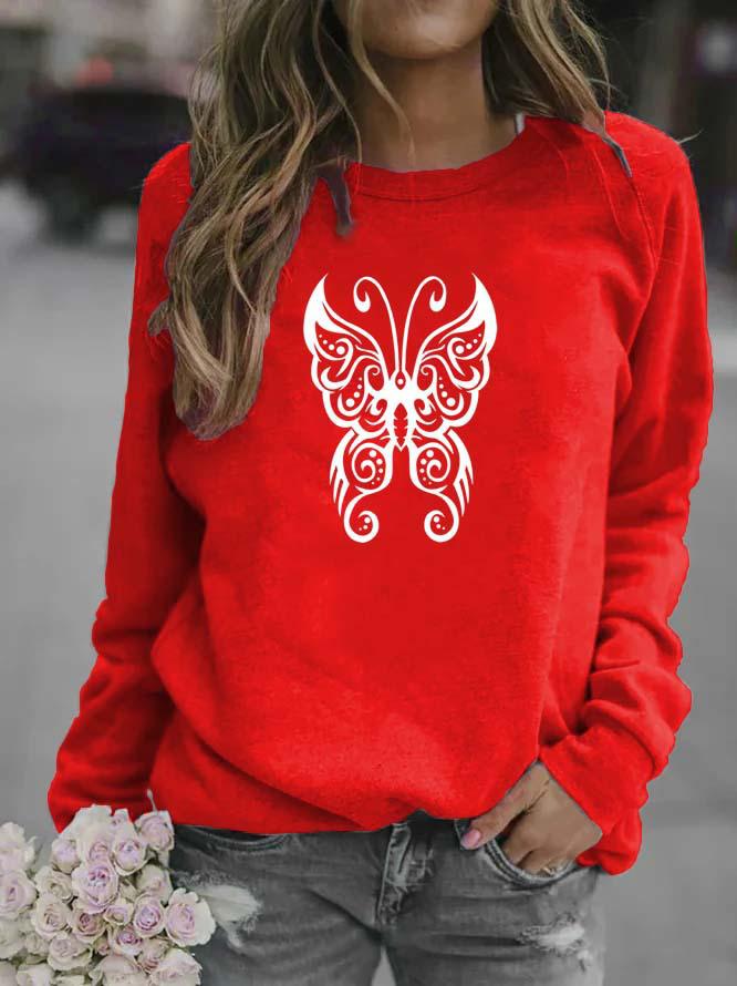 Butterfly Print Animal Round Neck Women's Hoodie