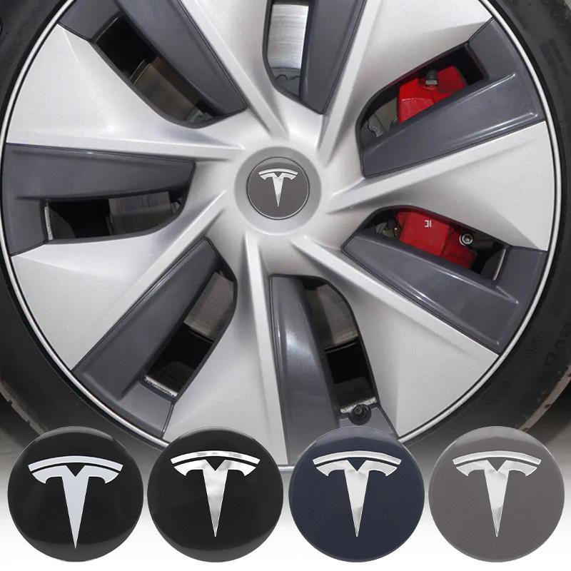 E5 4Pcs Aluminum 56mm Car Wheel Center Hub Caps Sticker Emblem Wheel Center Cap decal Accessories For Tesla Model 3 Model S Model X