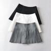 Split Pleated Skirt Women Summer High Waist A-line Slim Mini Skirt Grey Preppy Tennis Vintage Korean Casual