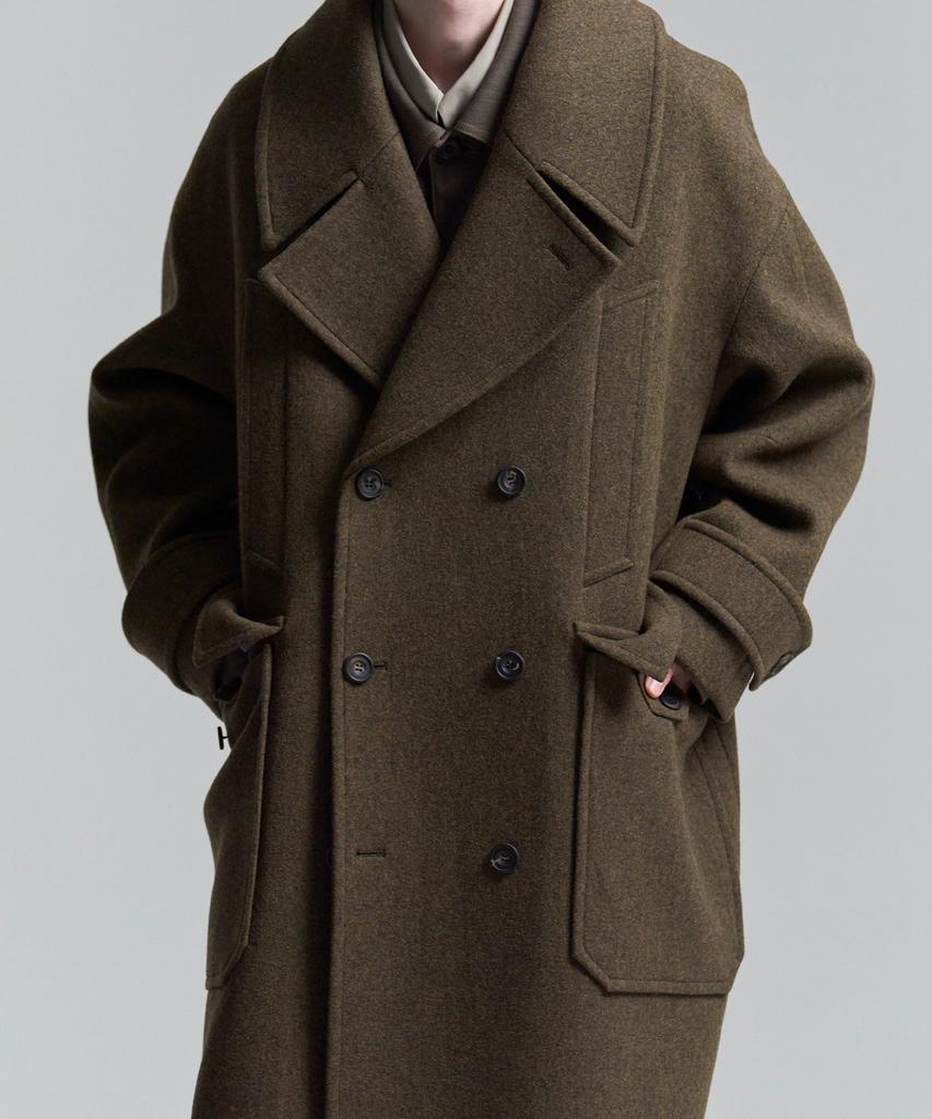 Woosuk Oversized Double Coat (Dark Olive)