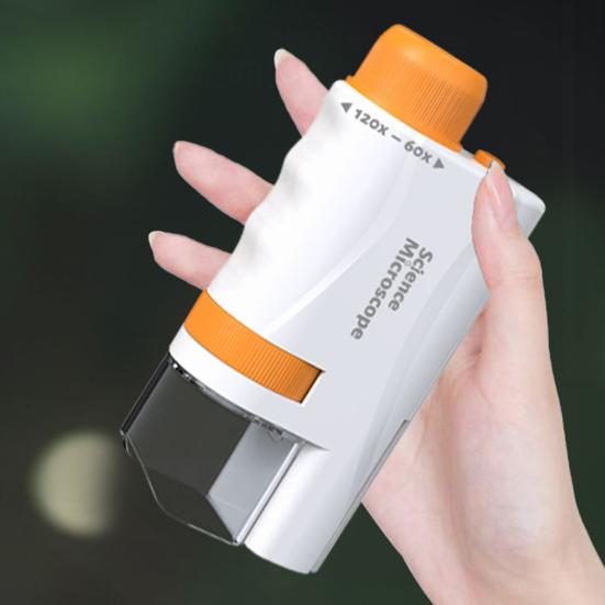 Детский микроскоп с LED-подсветкой 60-120X Биологический микроскоп для малышей Портативный ручной мини-микроскоп Образовательный микроскоп для научных экспериментов