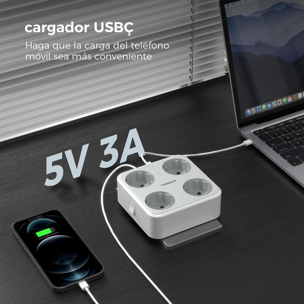 Tessan EU KR Plug Multi Outlets Power Strip with USB Ports Type C Wall Charger Electric Extension Socket Adapter for Home Office
