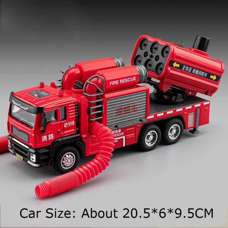 1:50 Spray Fire Truck Miniature Toy Model Alloy Diecast Car Sound Light Pull Back One Click Water Spray Vehice Kid Birthday Gift