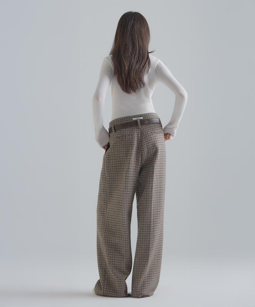 Peulaentigseobiseu Wide Wool Slacks - Brown Houndstooth