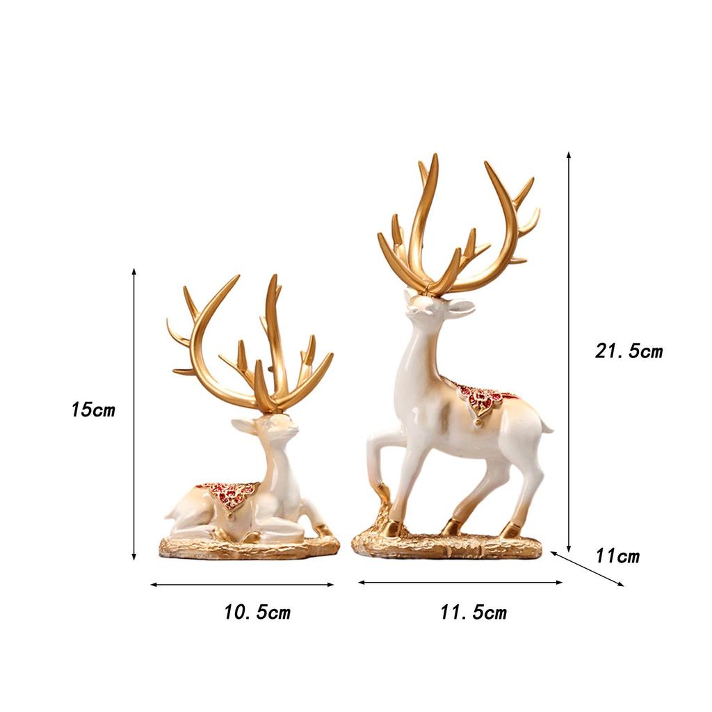 2Pcs Reindeer Sculpture Ornament Valentine's Day Deer Figurine Elk Resin Statue for Desktop Home Bookshelf Livingroom Bedroom