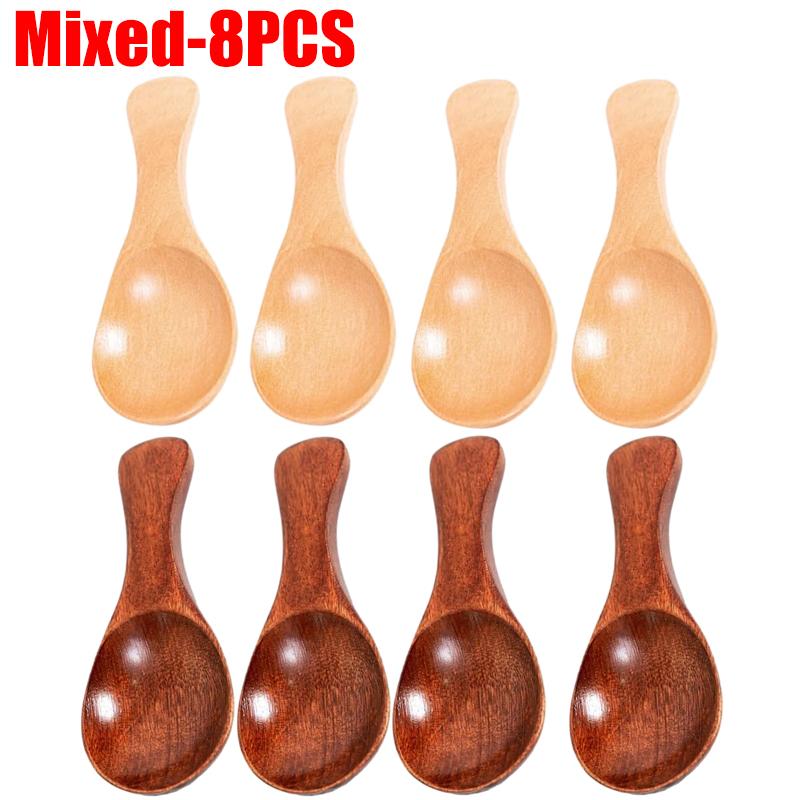 10/1PCS Mini Wooden Spoon Short Handle Kitchen Wood Spoons Spice Condiment Sugar Coffee Honey Scoops Home Kitchen Accessories4