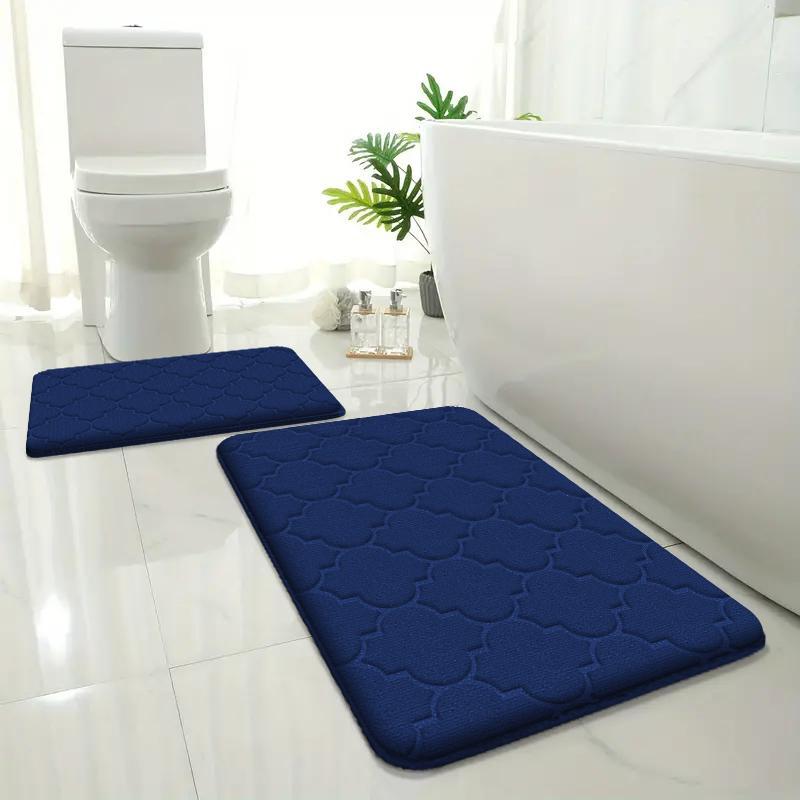 2 Pieces of Embossed Flannel Bathroom Absorbent Floor Mats 2-piece Set Furry Shower Room Non-slip Floor Mats Home Entrance Mats