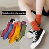 1 Pair Women Socks Mid-tube Japanese Style Solid Color High Elasticity Anti-slip Thickened Soft Warm Sweat-absorption Anti-shrink Sports Socks