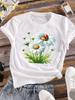 (Asian Size) Women Tees Top Lovely Flower Cute Clothing Casual Short Sleeve T Shirt Tee Fashion Print Ladies Female Graphic T-shirts
