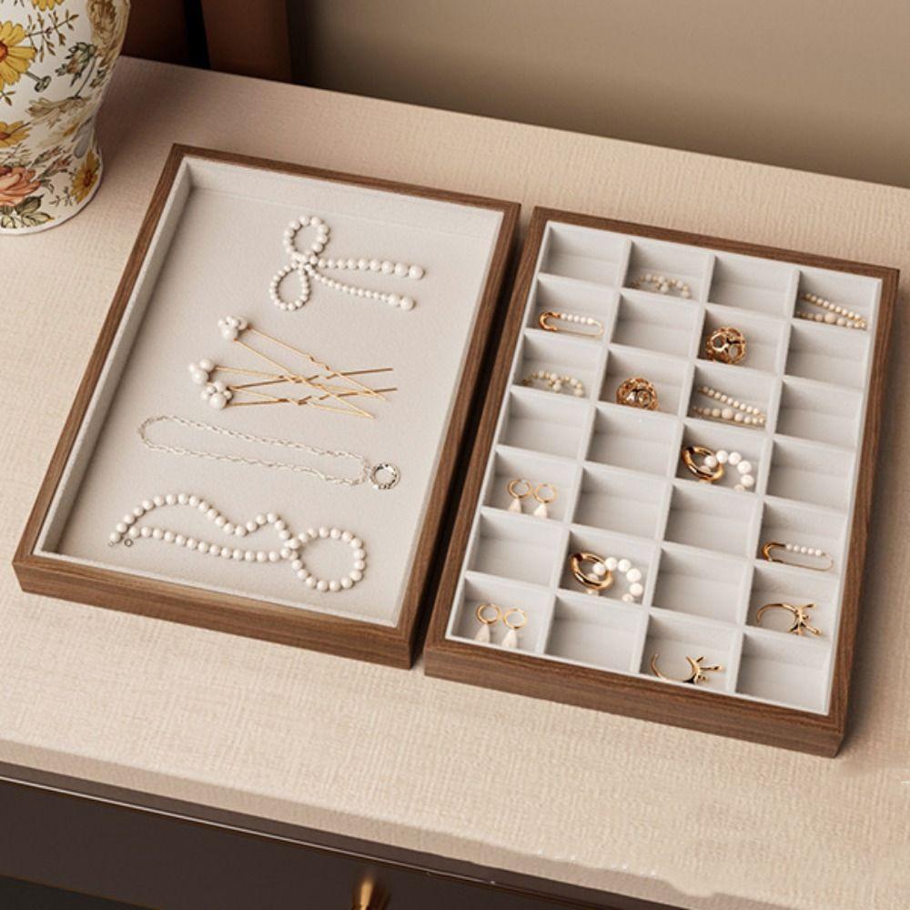 28 Grids Ring Earring Holder Velvet Jewelry Display Tray Wood Rings Tray Jewelry Storage Box