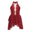 Kids Girls Rhinestone Lyrical Dance Costume Sheer Mesh Patchwork Sleeveless Irregular Hem Dress Dancewear