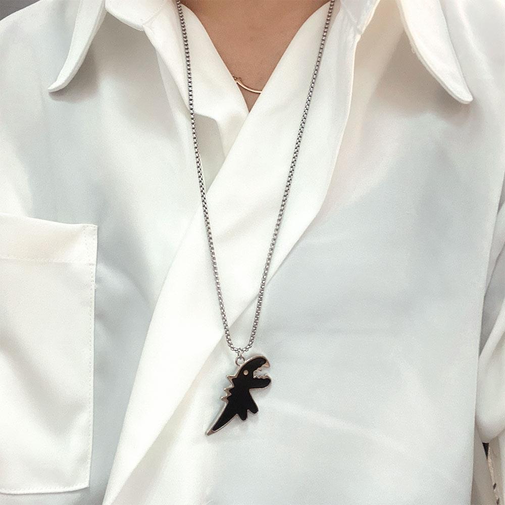 Черная подвеска-динозавр, металлические цепочки, ожерелье с динозавром, корейский стиль, парные ожерелья, цепочки для ключиц