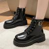 Fashion Chunky Platform Combat Boots for Women 2024 Winter Thicken Warm Plush Ankle Boots Woman Punk Thick Bottom PU Leather Botas Mujer
