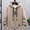 2024 Men's Korean Style Slim Fit Hooded Sweatshirt, Thick Velvet Pullover for Autumn & Winter