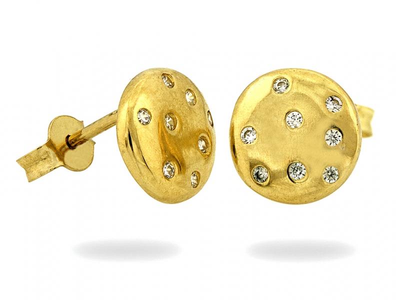 Gold earrings 333 pins with cubic zirconias on a stud, elegant design, gift