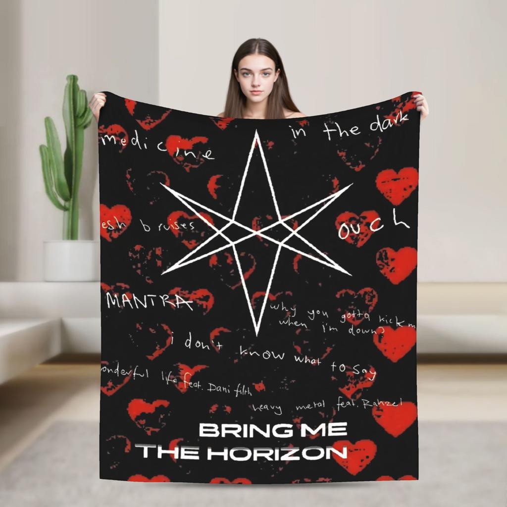 BMTH Bring Me The Horizon  Warm Soft Blanket  Picnic Plush Bedding Throws Pattern Outdoor Flannel Bedspread Sofa Bed Cover