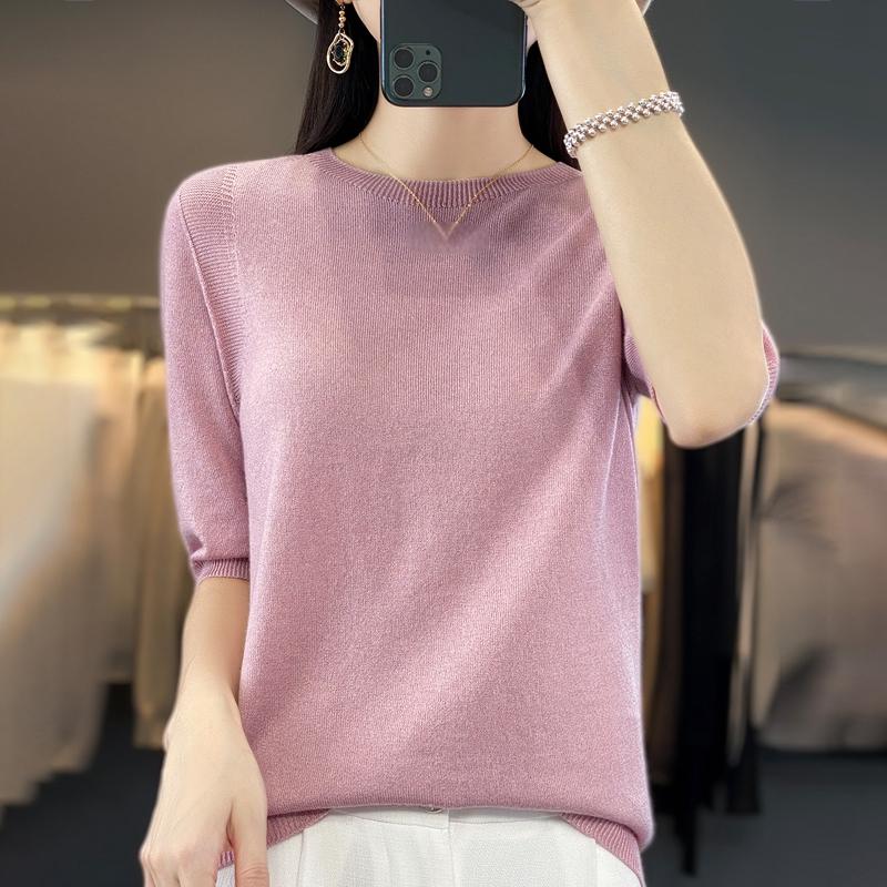 Женская летняя футболка с коротким рукавом, 50% шелка тутового дерева и полиэстера | Легкий дышащий облегающий повседневный топ