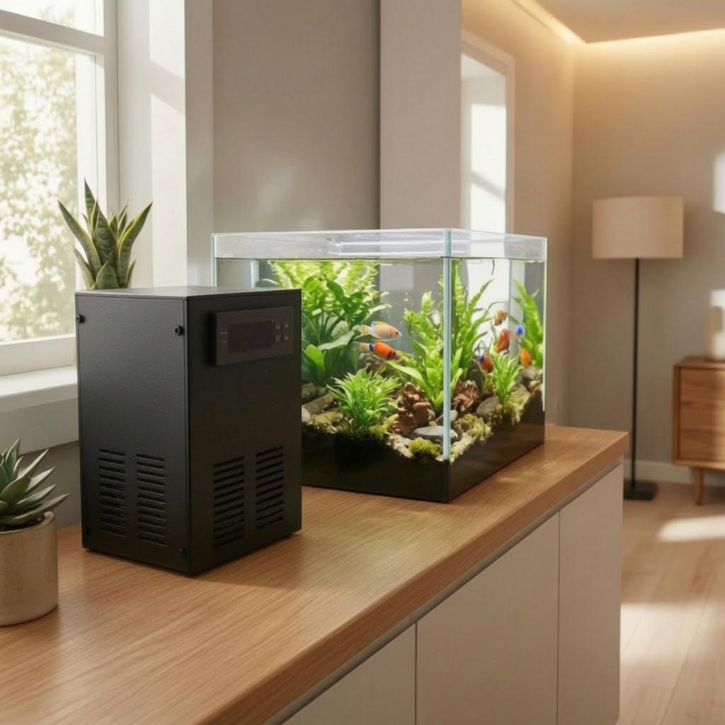 Aquarium Chiller with Pump Compact Aquarium Chiller Aquatic Tank Cooler Temperature Control High Efficiency for Aquarists
