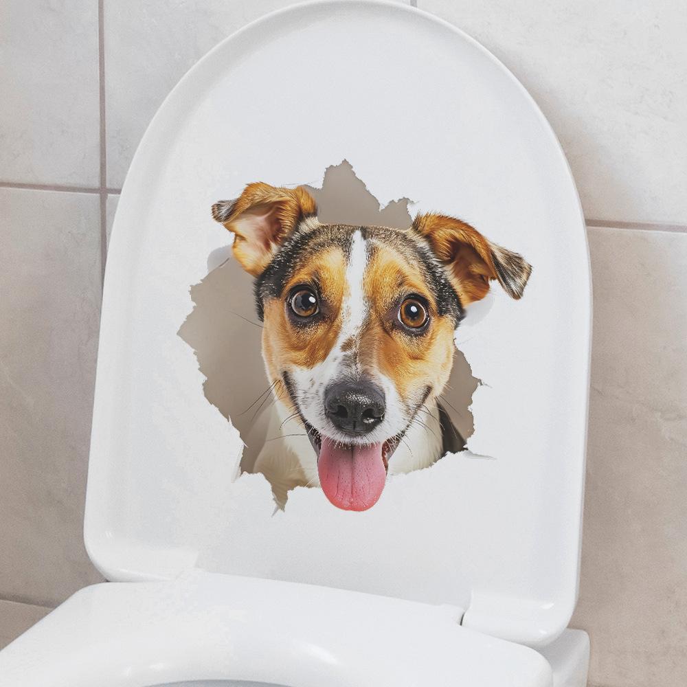 Разбитый туалет для щенков с настенной наклейкой для украшения ванной комнаты