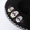 Corned Mexican Hat with Skull Design & Metallic Braid, Wide Brim Festival Accessory for Halloween Carnival Themed Parties