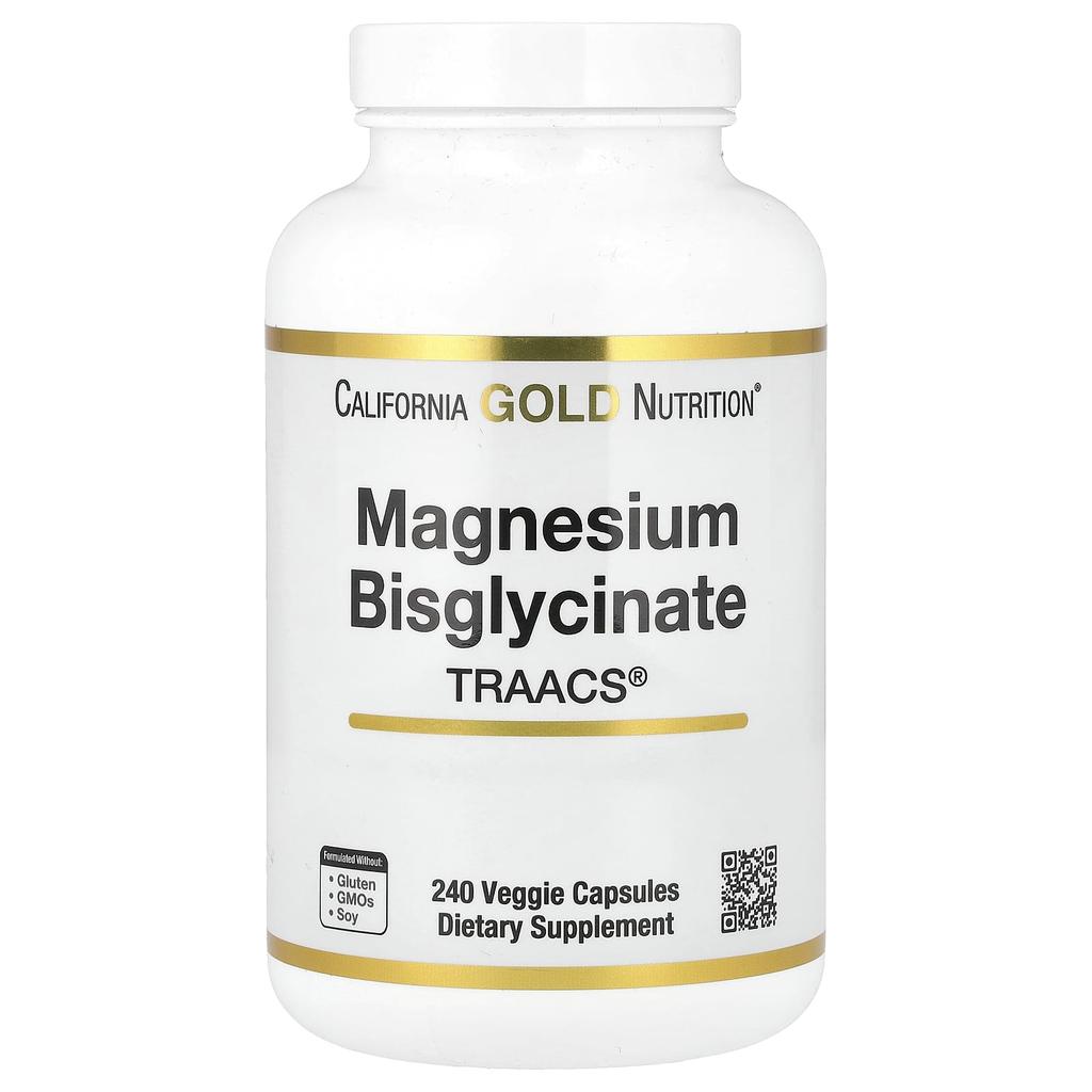 California Gold Nutrition Бисглицинат магния, производитель TRAACS, 200 мг, 240 растительных капсул (100 мг на капсулу)