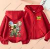 Toy Story Grid Print Purple Kids Autumn Zip Up Hoodie, Front Back Graphic Boys Girls Zipper Hooded Jacket Children Outerwear