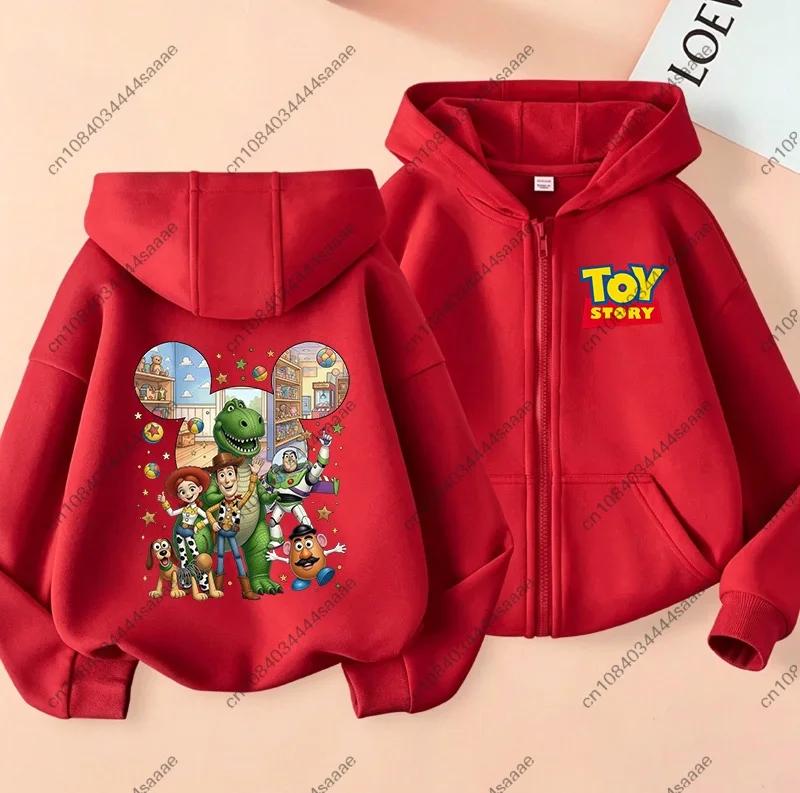 Toy Story Grid Print Purple Kids Autumn Zip Up Hoodie, Front Back Graphic Boys Girls Zipper Hooded Jacket Children Outerwear