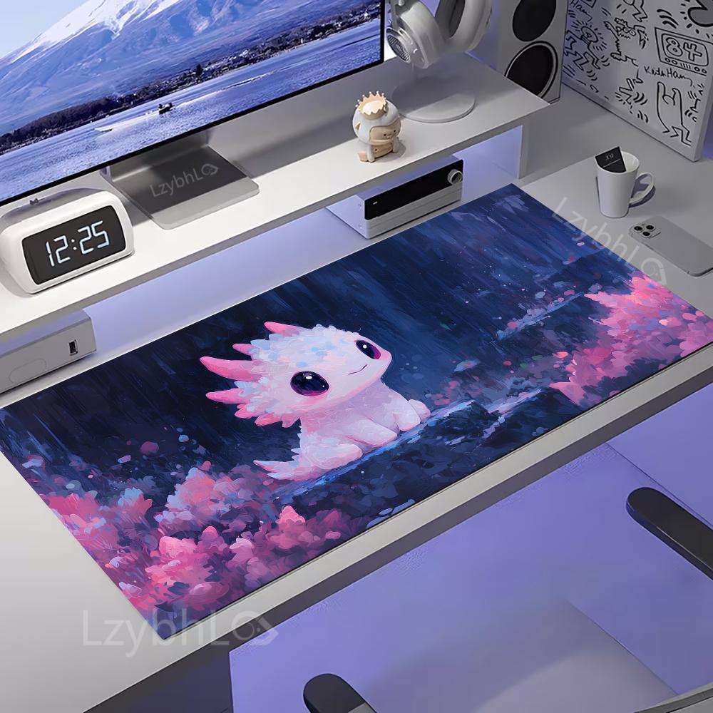 Kawaii White Axolotl Mouse Pad Large Computer Office Game Table Mats Rubber Anti-slip Mousepad XXL Gaming Laptop Decor Desk Pads