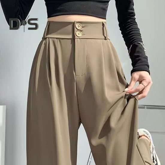 Women Pants High Waist Straight Wide Leg Trousers with Pockets Button Zipper Fly Solid Color Loose Fit Suit Pants Work Wear