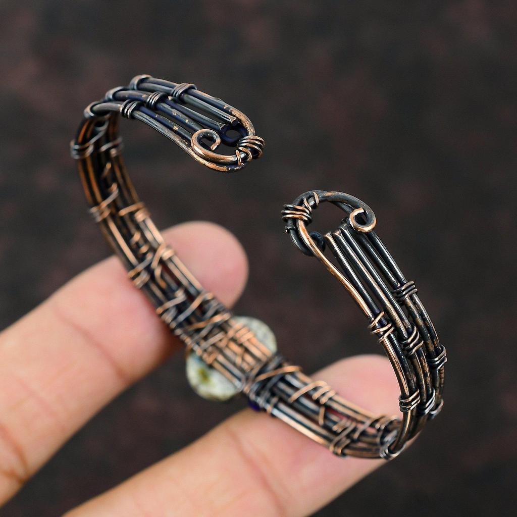 K2 Яшма Браслет-манжета Лазурит Бусины Браслет Медная проволока Обернутые ювелирные изделия Регулируемый браслет Ювелирные изделия ручной работы из драгоценных камней Подарок для мамы