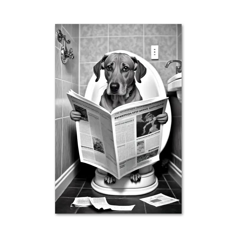 Смешная ванная комната юмористическое животное медведь собака тигр сидит на унитазе читает газету холст картины постеры и принты настенное искусство