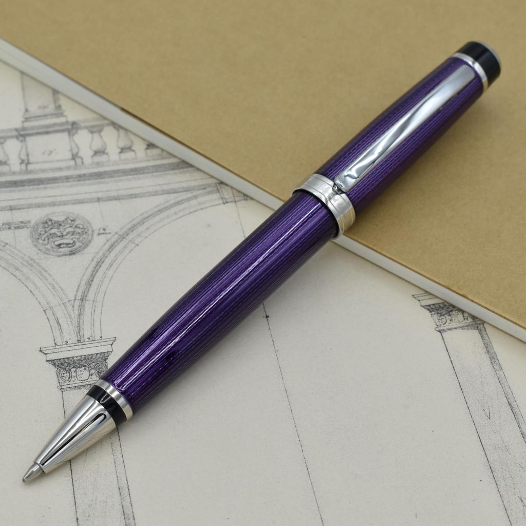 Xezo Incognito Brass Ballpoint Pen Purple Metallic Color Diamond Cut Engraved Serial Number Platinum Plated Parts Purple (Secret B-2)