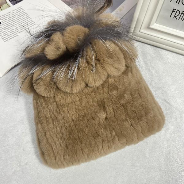 Пушистая зимняя шапка из натурального меха, теплая шапка из натурального меха кролика Рекс, женская вязаная шапка из 100% натурального меха