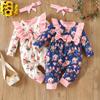 Newborn Infant Baby Boys Girls Cute Long Sleeve Plaid Romper Headband Outfits
