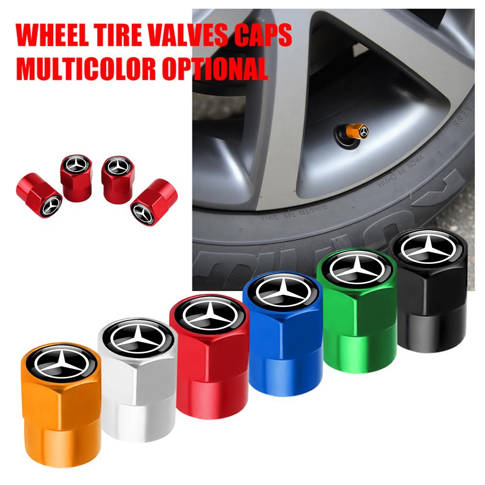 EJG4 4Pcs Car Tire Valve Cap Aluminum Tyre Wheel Air Stem Valve Cap for Mercedes Benz A E C G M R S Class W176 W204 W212 W222 CLA AMG