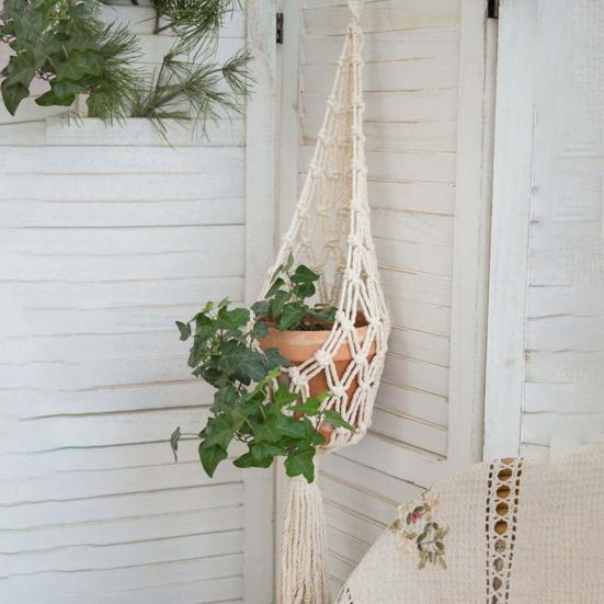 Подвесной кашпо с кисточками, хлопковые цветочные горшки ручной работы, гобелен, сетчатая сумка, домашний декор