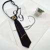 Japanese Vintage Necktie with Metal Bear Pin Chain Student Uniform Adjustable Pre Tied Neck Tie Shirt Collar Neckwear